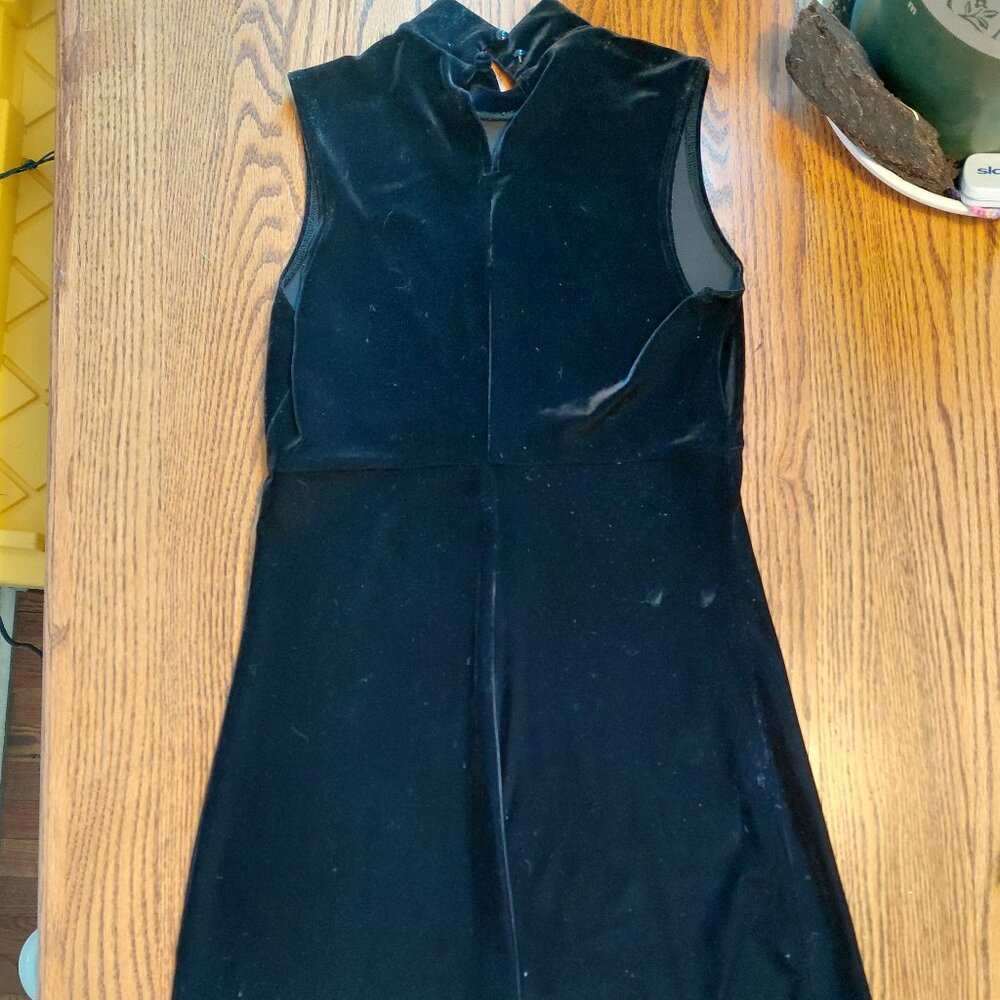 Vintage Y2K My Michelle Black Velvet Collared Mini Dress 90s Preppy Goth Size 11 - Picture 3 of 4